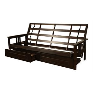 pemberly row queen contemporary solid wood futon frame in espresso
