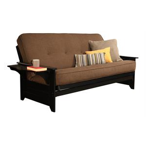 pemberly row frame with linen fabric mattress in black and cocoa brown