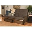 Pemberly Row Queen Futon with Suede Fabric Mattress in Gray and Walnut