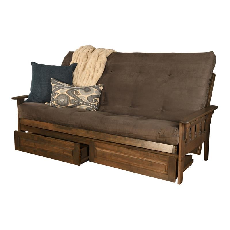 Pemberly Row Queen Futon with Suede Fabric Mattress in Gray and Walnut