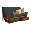 Pemberly Row Queen Futon with Suede Fabric Mattress in Blue and Walnut