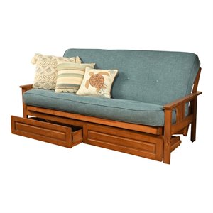 pemberly row futon with linen fabric mattress in barbados and aqua blue