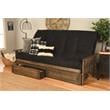 Pemberly Row Queen Futon with Suede Fabric Mattress in Black and Walnut