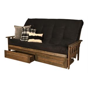pemberly row queen futon with suede fabric mattress in black and walnut