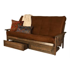 pemberly row queen futon with suede fabric mattress in brown and walnut
