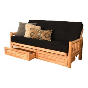 pemberly row storage futon with suede fabric mattress in natural and black