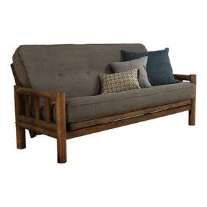 pemberly row futon with fabric mattress in walnut and marmont thunder gray