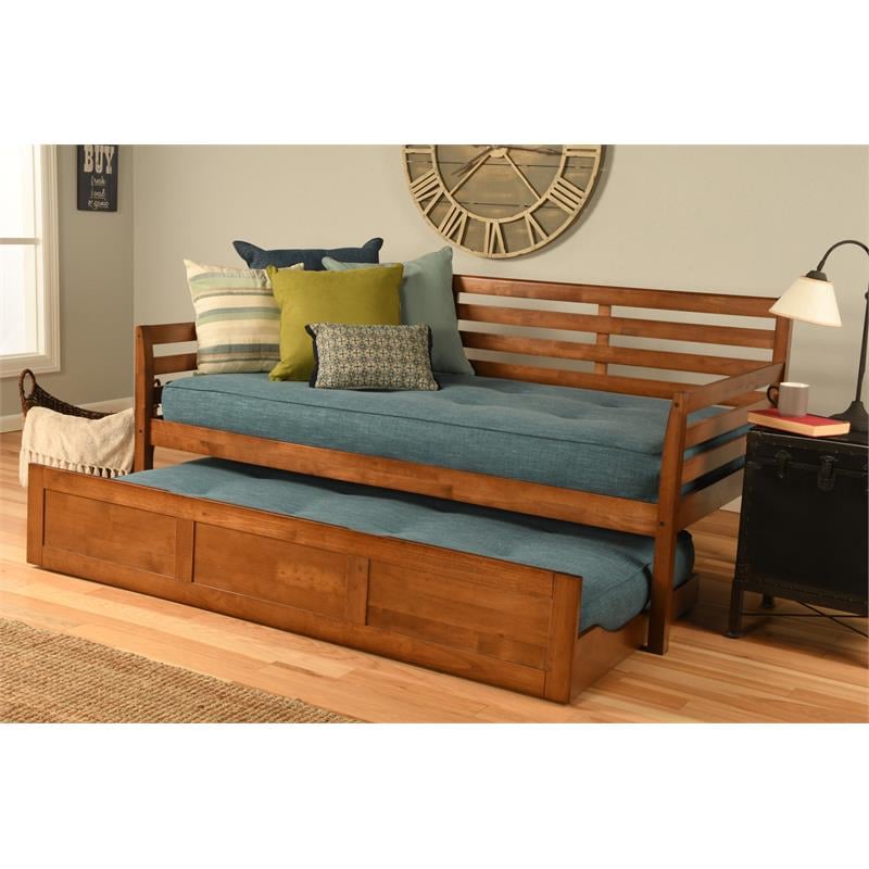 Pemberly Row Daybed and Trundle in Barbados Brown with Aqua Mattresses
