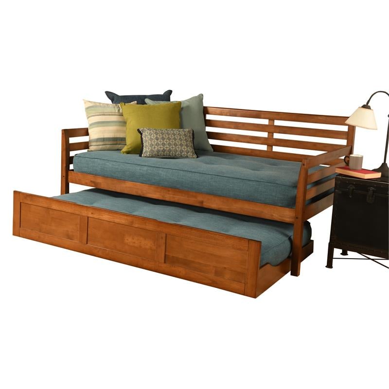 Pemberly Row Daybed and Trundle in Barbados Brown with Aqua Mattresses