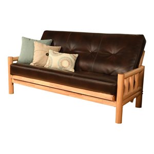 pemberly row natural  futon with faux leather mattress in java brown