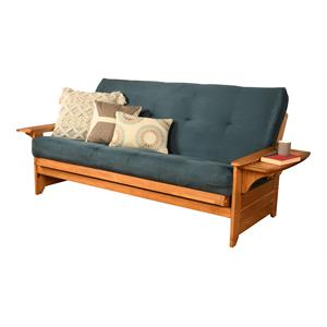 pemberly row futon with suede fabric mattress in butternut and navy blue