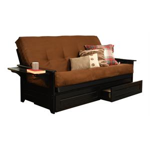 pemberly row storage futon with suede fabric mattress in brown and black