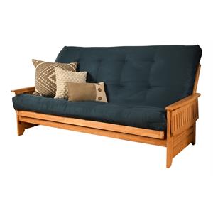 pemberly row futon with suede fabric mattress in butternut and navy blue