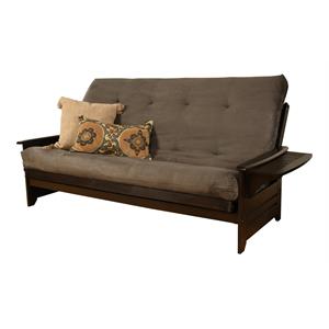 pemberly row queen futon with suede fabric mattress in gray and espresso