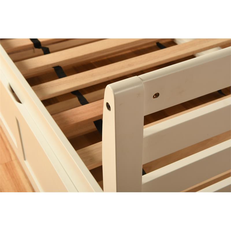 Pemberly Row Daybed and Trundle in White with Linen Stone Mattresses