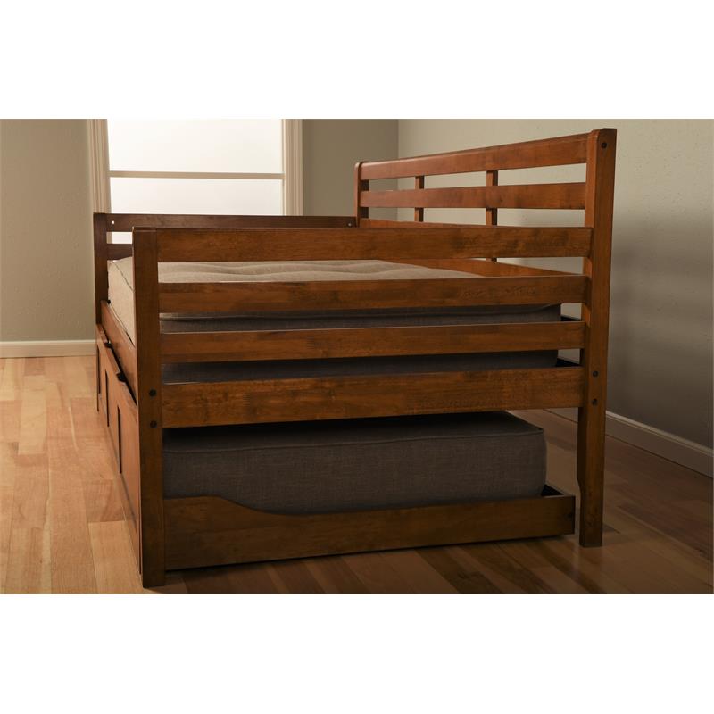 Pemberly Row Traditional Wood Twin Daybed with Trundle in Brown-Mattress Not Included