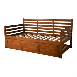pemberly row traditional wood twin daybed with trundle in brown-mattress not included