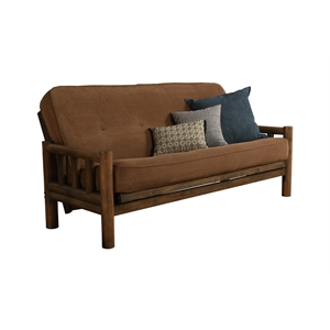 pemberly row futon with fabric mattress in walnut and marmont mocha brown