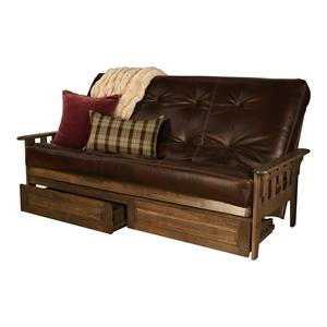 pemberly row queen storage futon and java brown faux leather mattress