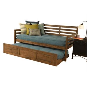 pemberly row daybed and trundle in rustic walnut with aqua mattresses
