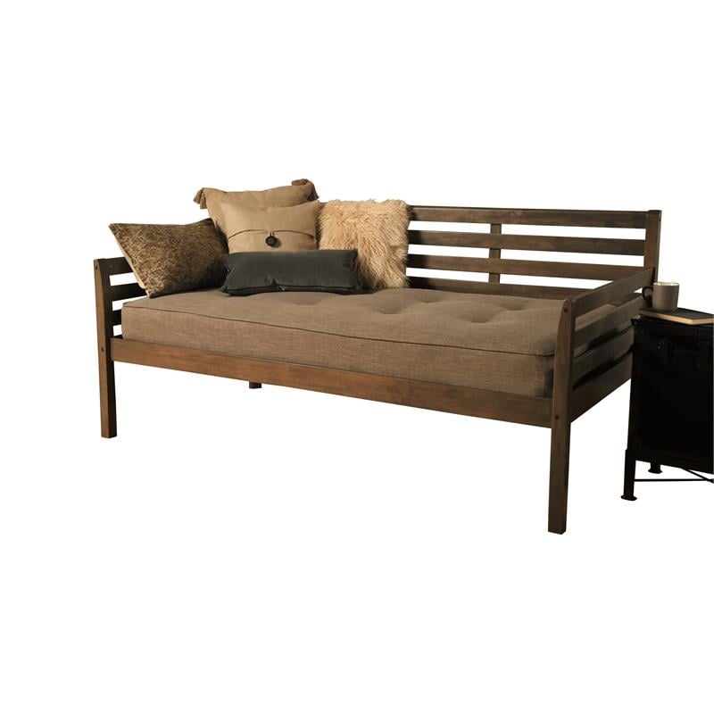 Pemberly Row Daybed in Rustic Walnut Finish with Linen Stone Mattress