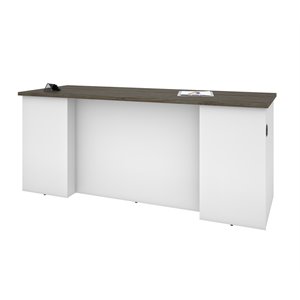 Pemberly Row Traditional 71&quot Desk Shell in Walnut Gray and White