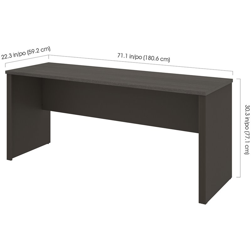 Pemberly Row Traditional Plus Credenza Desk in Bark Gray and Slate