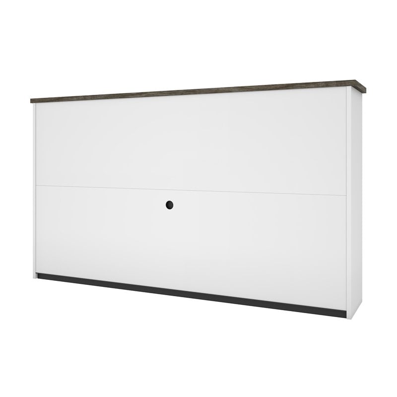 Pemberly Row Traditional 2 Door Desk Hutch in Walnut Gray and White