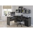 Pemberly Row Traditional L Shaped Computer Desk in Black and Bark Gray