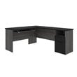 Pemberly Row Traditional L Shaped Computer Desk in Black and Bark Gray