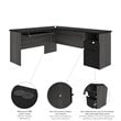 Pemberly Row Traditional L Shaped Computer Desk in Black and Bark Gray