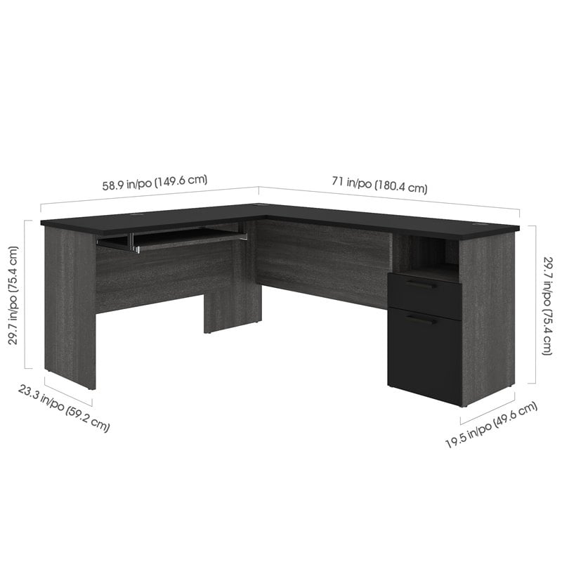 Pemberly Row Traditional L Shaped Computer Desk in Black and Bark Gray