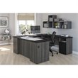 Pemberly Row Traditional U Shaped Computer Desk in Black and Bark Gray