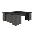Pemberly Row Traditional U Shaped Computer Desk in Black and Bark Gray