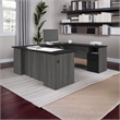 Pemberly Row Traditional U Shaped Computer Desk in Black and Bark Gray