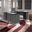 Pemberly Row Traditional U Shaped Computer Desk in Black and Bark Gray