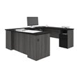 Pemberly Row Traditional U Shaped Computer Desk in Black and Bark Gray