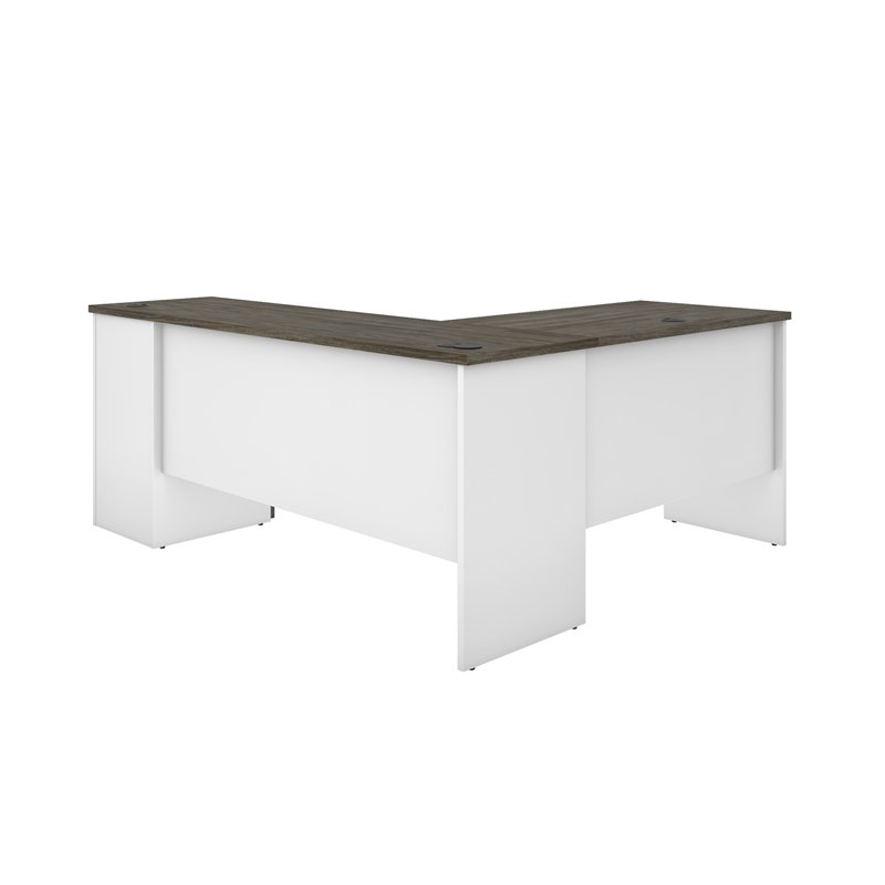 Pemberly Row Modern Wood L Shaped Computer Desk in Walnut Gray/White