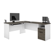 Pemberly Row Modern Wood L Shaped Computer Desk in Walnut Gray/White