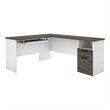 Pemberly Row Modern Wood L Shaped Computer Desk in Walnut Gray/White