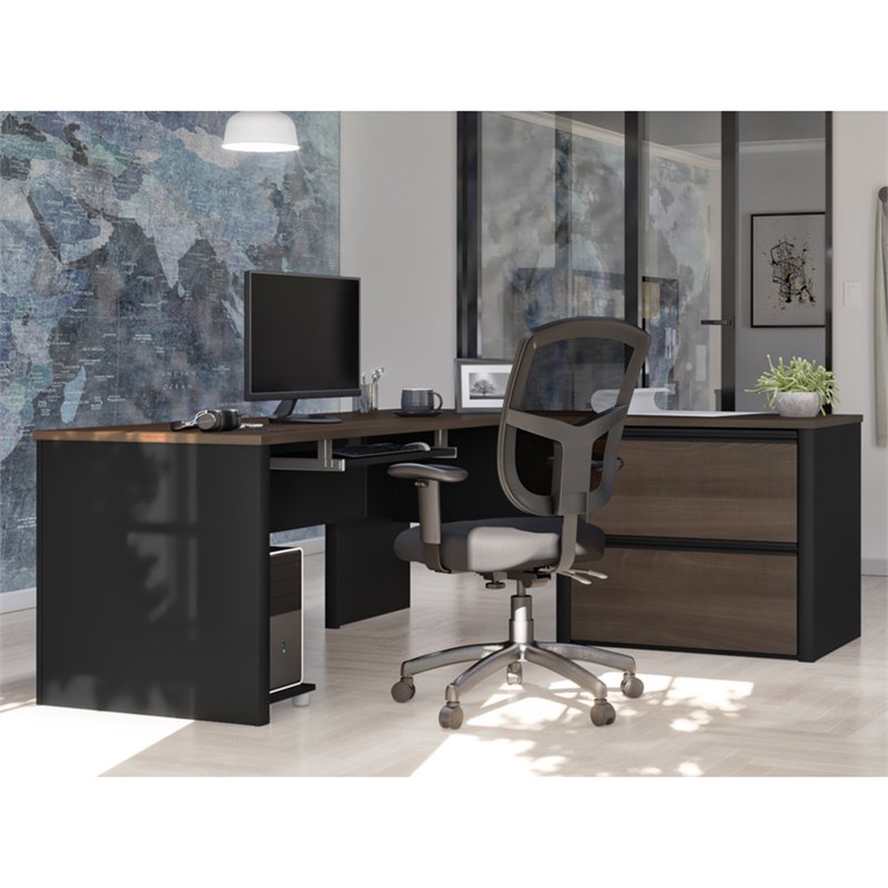 Pemberly Row 4 Piece L Shaped Computer Desk in Antigua and Black