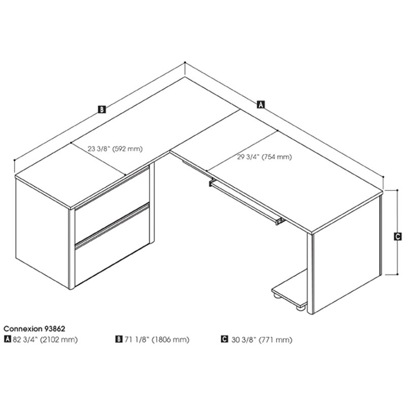 Pemberly Row 4 Piece L Shaped Computer Desk in Antigua and Black