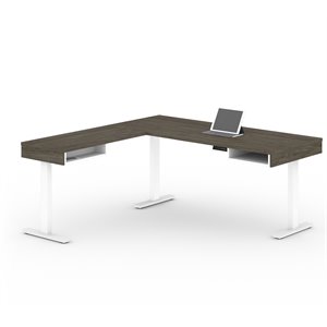 Pemberly Row 72&quot L-Shaped Standing Desk in Walnut Gray and White