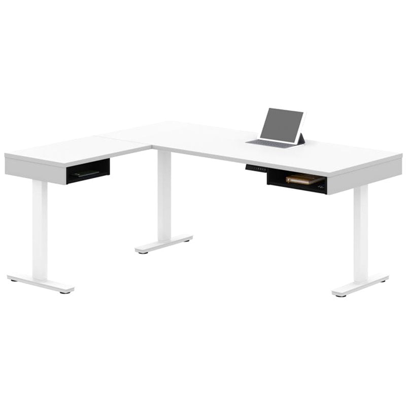 Pemberly Row L Shaped Adjustable Standing Desk in White and Black