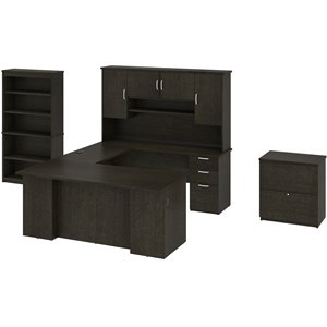 pemberly row 4 piece executive computer desk office set in deep gray