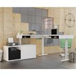 Pemberly Row L Shaped Adjustable Standing Desk with Credenza in White