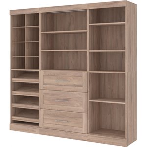 Pemberly Row 86&quot Closet Organizer with Storage Cubbies in Rustic Brown