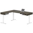 Pemberly Row L Shaped Adjustable Standing Desk in Walnut Gray and White