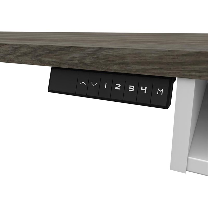 Pemberly Row L Shaped Adjustable Standing Desk in Walnut Gray and White