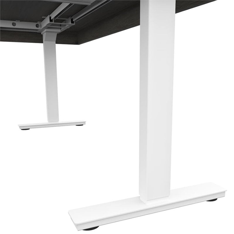Pemberly Row L Shaped Adjustable Standing Desk in Walnut Gray and White
